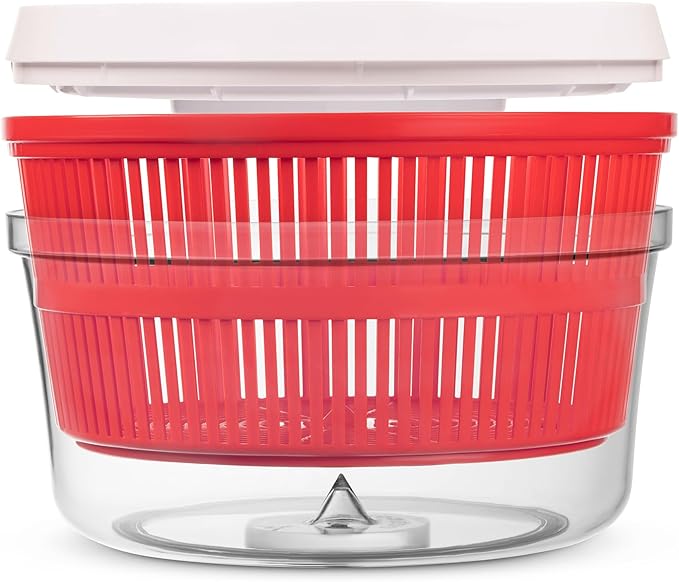 CatCora Quickspin One-Handed Salad Spinner, Accelerated Pump-Action With Built-In Break For Perfectly Dried Salad Greens, Ergonomic Single-Hand Design