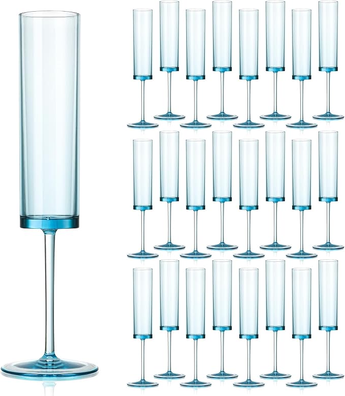 24 Pack Acrylic Blue Champagne Glasses 5.4 OZ Cocktail Glasses Classy Champagne Flutes Blue Wedding Toasting Glasses Wedding Table Decorations Bachelorette Parties Bridal Shower Decorations