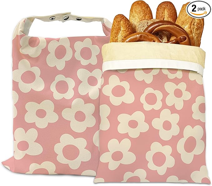Bread Bags for Homemade Bread, Abstract Pink 2 Pack Linen and Beeswax Sourdough Storage Bags, Reusable Keeper, Keeps Breads Fresh Longer, Gifts for Bakers