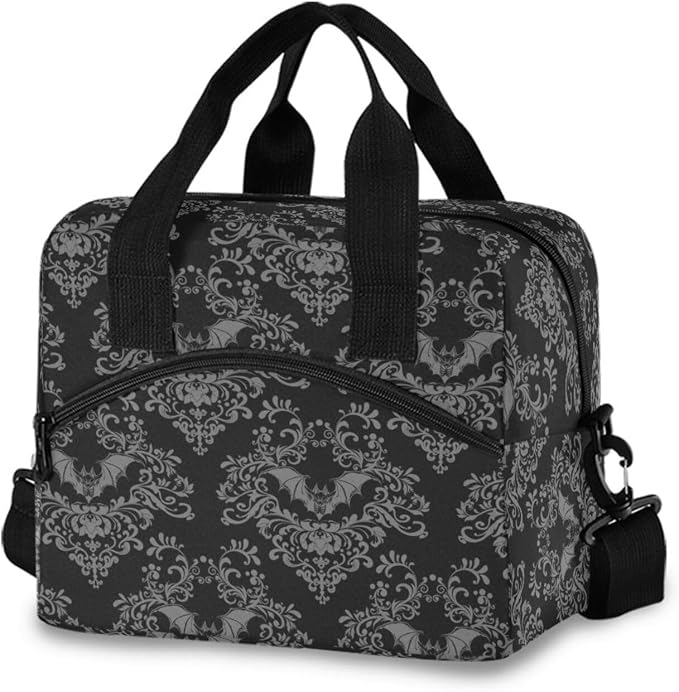 Goth Bat Insulated Lunch Bag Reusable Lunch Tote Bag Cooler Bag for Women Men Adult Lunch Box with Adjustable Shoulder Strap Leakproof Lunch Bag for Work Picnic Camping
