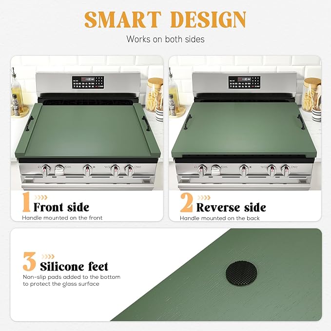 GASHELL Noodle Board Stove Cover with Handles, Multiple Stove Top Cover Board for Electric/Gas Stove Top(Forest Green)