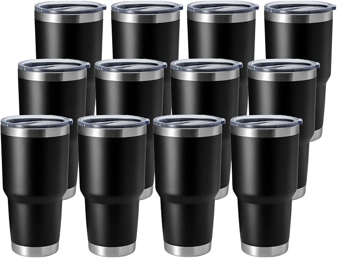HASLE OUTFITTERS 30oz Stainless Steel Tumbler, Double Wall Vacuum Insulated Travel Mug Tumbler, Durable Insulated Coffee Mug, Gift Box Set (Black, 12)
