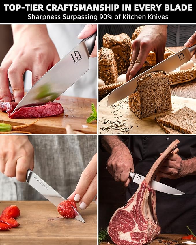 KnifeSaga Kitchen Knife Block Set, Enduring Sharpness Premium Knife Set with Block, 14 Pcs Japanese High Carbon Stainless Steel Knives Set for Kitchen, Chef Knife Set with Block and Built in Sharpener