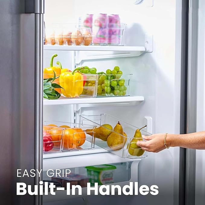 Crystal Clear Freezer Storage Bins - 4 Pack Stackable Freezer Organizer Bins, Clear Plastic Kitchen Cabinet Organizer for Meat, Veggies & Fruit (White, 8pcs-S)