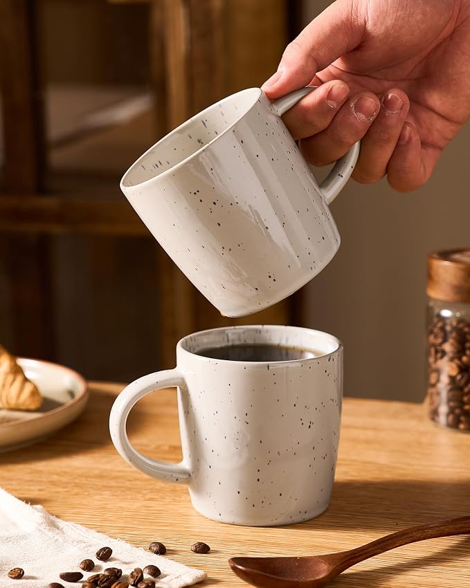 famiware Coffee Mugs Set of 4, Meteor 13 oz Ceramic Mug Cup Set with Handle for Coffee, Tea, Cappuccino, Latte, Milk, Creamy White