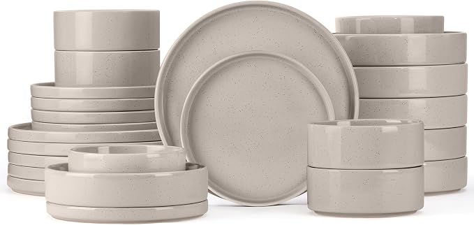 Herogo 24 Piece Plates and Bowls Set, Ceramic Dinnerware Sets with Pasta Bowls, Kitchen Dinner Ware Dishes Service for 6, Chip & Scratch Resistant Dishware, Speckled Coffee Brown