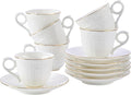 3 Ounce Porcelain Espresso Coffee Cups & Saucers Set, Handcraft Golden Trim, Set of 6