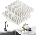 TIKNIK Silicone Dish Drying Mat, Stone Drying Mat for Kitchen Counter with Built-In Drain, Non-Slip Drain Pad with Built-in Drain, Heat Resistant Stone Drying Mat, Hangable, Cream-2pcs, 16" x 12"