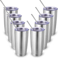 Volhoply 20oz Stainless Steel Tumbler with Lid and Straw Bulk 8 Pack,Double Wall Insulated Travel Iced Coffee Mug Fits Cup holder,Powder Coated Cups for Hot/Cold Drinks,Gifts for Women（Silver,8 Set）