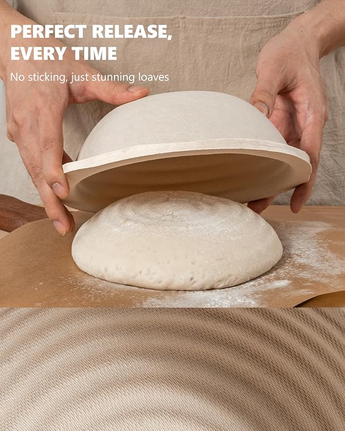 Wood Pulp Banneton Bread Proofing Baskets Set of 2, 7 Inch Round 1.1LB Sourdough Banneton Basket with Liner, Non-Stick Dough Proofing Bowl for Rising and Baking
