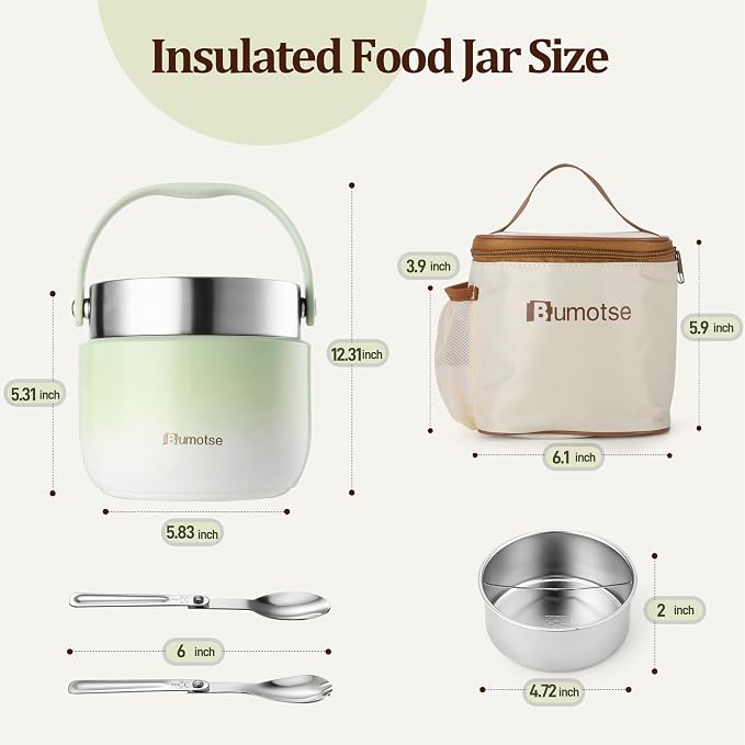 40oz Insulated Food Jar with 2 Compartments, Leak-Proof Thermo for Hot Food Wide Mouth Stainless Steel Includes Spoon and Fork Soup Thermo Lunch Containers Bento Box for Adults (Sky Blue)
