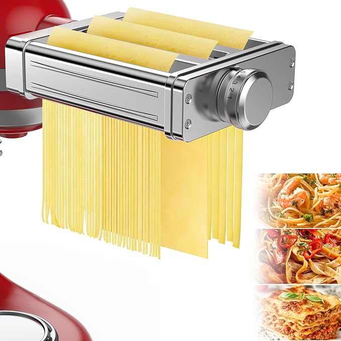 All Stainless Steel Pasta Maker Attachment 3 in 1 for KitchenAid Stand Mixer Included Pasta Sheet Roller, Spaghetti Cutter, Fettuccine Cutter Maker Accessories with 8 Thickness Settings by Fedowal