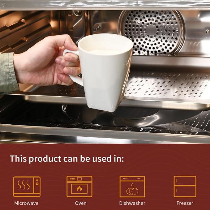 WishDeco White Coffee Mugs Set of 6, Ceramic Coffee Cups 14 oz, Modern Tea Mugs, Porcelain Tea Cups, Large Mug for Latte, Cappuccino, Milk, Juice, Cocoa, Square Bottom, Microwave and Dishwasher Safe