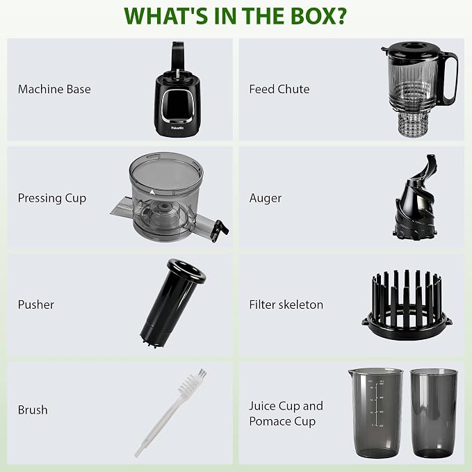 Pukomc Cold Press Juicer with Smart Display and Brushless Motor, 5.3'' Wide Mouth Feed Chute, 300W High Power Slow Masticating Juicer, Whole Vegetables & Fruits Juicing, Easy to Use and Clean