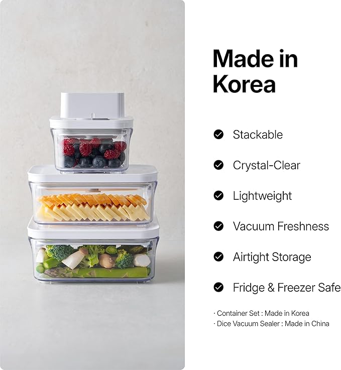 VAKUEN Premium Airtight Food Storage Containers, Square-S 3PC-SET, Smart One-Click Seal Lid, No Hinges, 100% Leak Proof, BPA-FREE, Dishwasher, Freezer & Microwave Safe