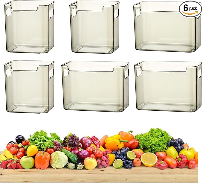 2/4/6/8 Pcs Crystal Clear Freezer Storage Bins, Freezer Organizer Bins, Clear Plastic Bins, Stackable Kitchen Cabinet Organizer with Handles for Frozen Food, Meat & Veggies (6, Green, S+L)