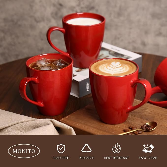 MONITO 17 OZ Coffee Mugs Set of 6, Large Ceramic Blue Coffee Mugs Set with handle for Tea/Latte/Milk/Cocoa, Funny Tea Cups for Office and Home, Engagement Gifts. (Red)