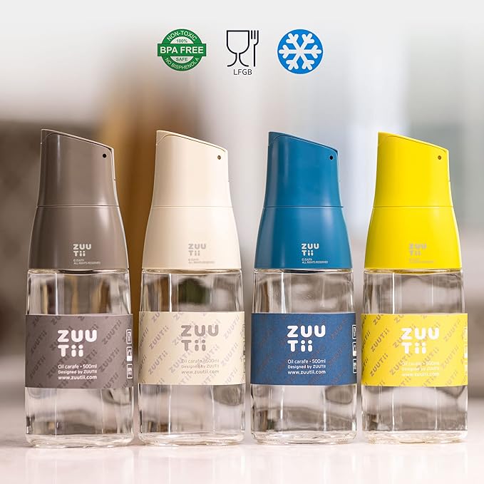 Zuutii Olive Oil Dispenser Drip Free Oil Dispenser Bottle for Kitchen Glass Oil and Vinegar Dispenser Set Olive Oil Bottle Cooking Oil Soy Sauce Dispenser Oil Container White+Yellow+Gray+Blue