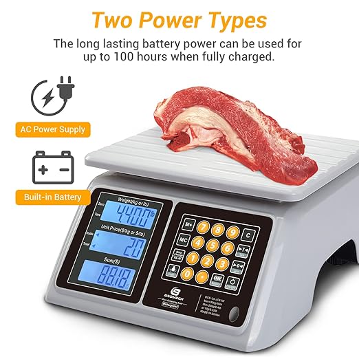 Waterproof Commercial Food Scale 66lb with Price Computing - Digital Rechargeable Scale for Meat, Seafood, Produce at Farmers Market, Butcher Shop, Food Truck, IPX7 Dual Large Display