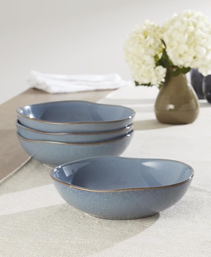 Oneida Dinnerware Set, Organic Shades Blue Pasta Bowls, Set of 4, Service For 4, Dishwasher and Microwave Safe, Made of Stoneware, Salad Bowl, Pasta Bowl, Home, Kitchen And Dining (Blue, 4 Pieces)