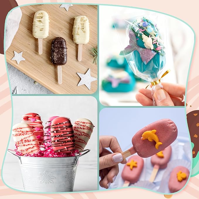 3 Inch Cakesicle Cutter and Cake Pop Mold Set with 8.7in Tray, 100 Wooden Sticks & 100 Bags, Silicone Cakesicle Mold for Homemade Cake Pops, Baking, Birthdays and Party Desserts (Turquoise)