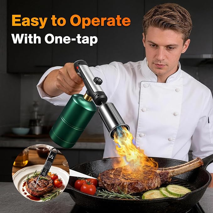 KELIN Propane Torch with One-Touch Max Fire & Kitchen Thermometer for Kitchen Cooking Torch Gun Charcoal Lighter with Safety Lock Flame Thrower for BBQ, Sous Vide, Grill, Campfire (Tank Not Included)