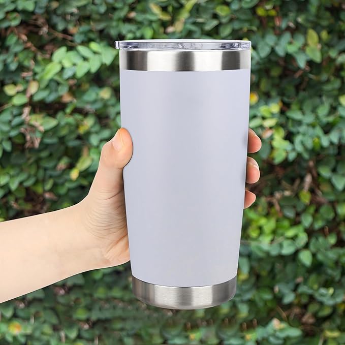 20oz Stainless Steel Tumbler Bulk with Lid, Travel Mug - Double Wall Vacuum Powder Coated Cup - White, 6 Pack