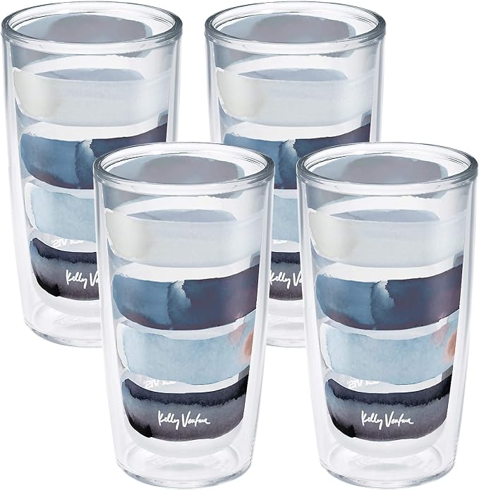 Tervis Made in USA Double Walled Kelly Ventura Insulated Plastic Tumbler Cup Keeps Drinks Cold & Hot, 16oz 4pk, Sorbet Stripe