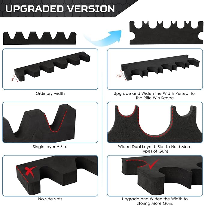 OCQOTAT Gun Rack for Gun Storage, Gun Safe Accessory for Rifles and Shotguns, Gun Holder in Gun Cabinet, Shotgun Rifle Rest, Foam Material with Magnetic Strip and Hook Strip , Gifts for Hunters