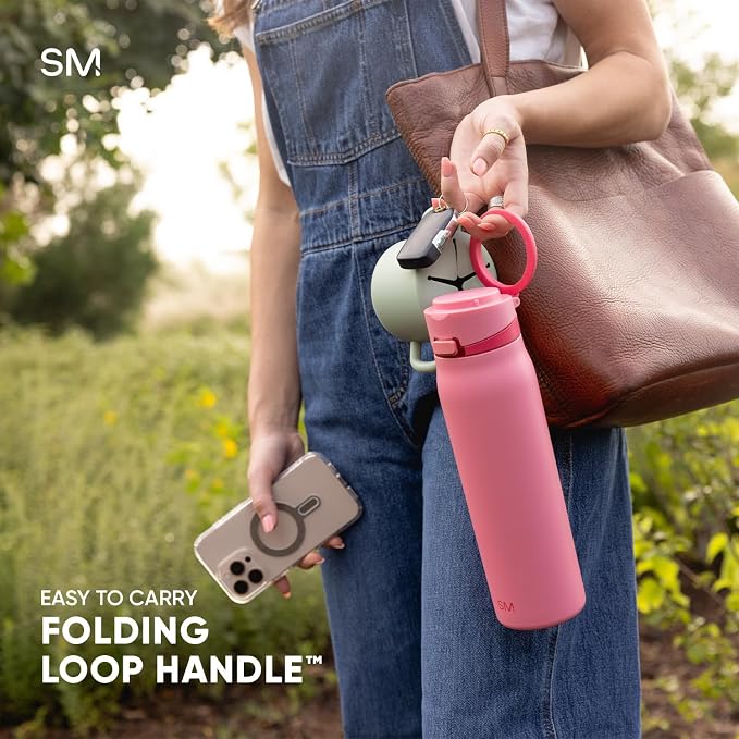 Simple Modern Mesa Loop Water Bottle with Covered Straw and Handle | 24oz Cup Holder Friendly Insulated Stainless Steel Bottles for Travel, Sports and School | 80s Mix