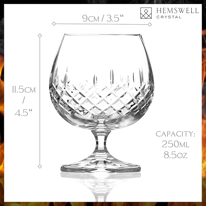 Brandy Snifter Glasses Set of 2 - Small Cut Glass Goblets | for Scotch or Cognac - Diamond Cut Glasses - European Crystal 8.5oz
