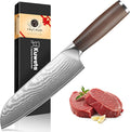 7 Inch Japanese Santoku Knife, Ultra Sharp High Carbon Stainless Steel Kitchen Knife, Professional Santoku Knives G10 Ergonomic Color Wooden Handle with Gift Box