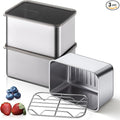 Hushee 3 Set 304 Stainless Steel Containers for Fridge, with Removable Drain Tray, 30 oz Airtight Food Container with Lids for Fruit Bacon Deli Meat Fresh Storage(5. 12 x 3. 74 x 2. 76 Inch)