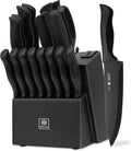 19-Piece Kitchen Knife Block Set with Built-in Sharpener, Upgraded Non-Stick Coating Blades, Ergonomic Handles, Dishwasher Safe, Black