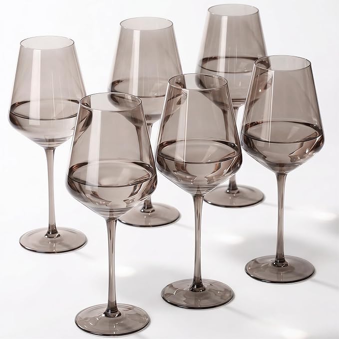 Gray Colored Wine Glasses Set of 6, Handblown Wine Glasse,Gray Coloful Glassware,17OZ for Red or White Wine,for Wedding Gift, Anniversary, Christmas, Birthday,Mothers Day Gifts,Gifts for My Wife