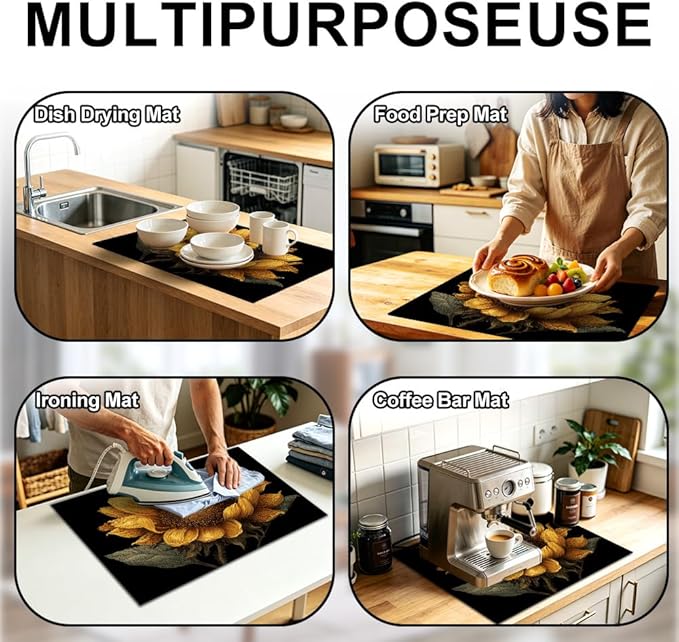 Stove Top Cover for Electric Stove 28.4 x 20.5 Inch Non Slip Stove Mat Oil Proof Sunflower Bee Glass Cooktop Protector Kitchen Counter Mat