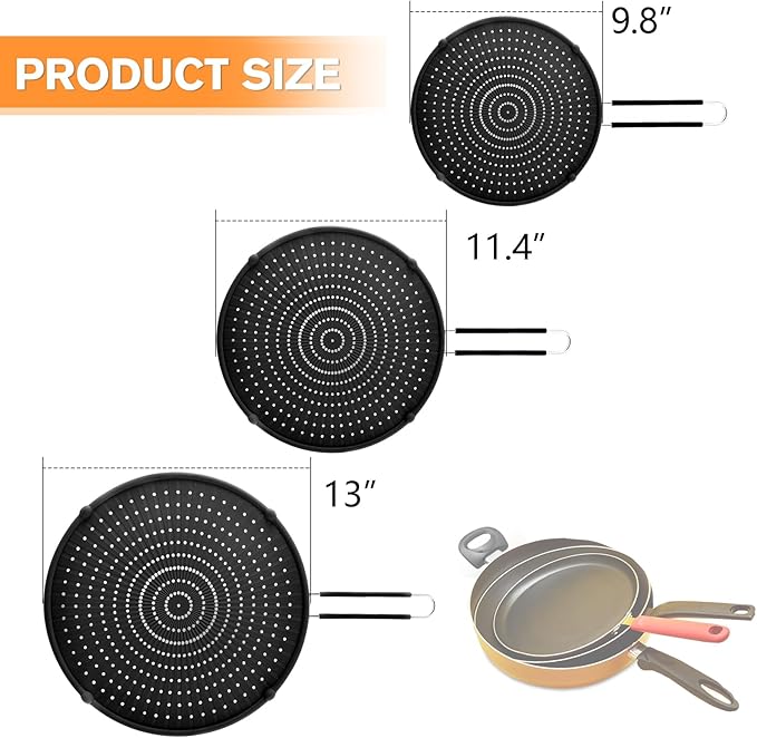 Silicone Splatter Screen for Frying Pan,Grease Splatter Guard,Heat-Resistant Splatter Guards for Cooking,Dishwasher Safe (9.8", 11.4", 13")
