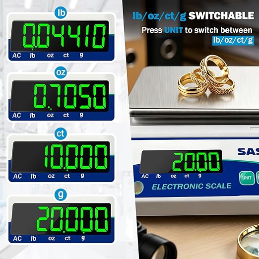 Lab Scale 5000g x 0.01g Scientific Scale g/oz/ct/lb High Precision Digital Electronic Analytical Balance for Jewelry Kitchen Laboratory School, Includes 500g Calibration Weight&Battery