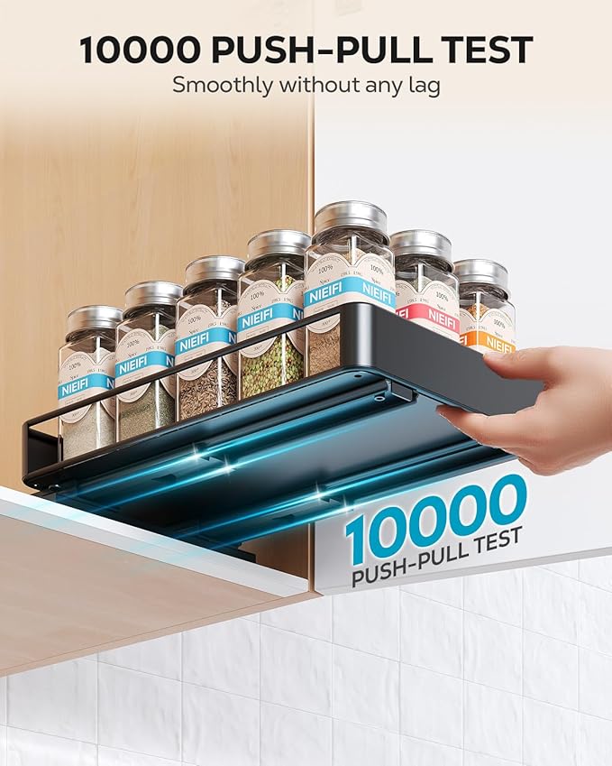 Nieifi Spice Rack Organizer for Cabinet, Vertical Spice Rack Pull Out, Easy to Install, Metal, 6.5''Wx10.35''Dx8.4''H, 1 Pack, 2 Tiers(Black)