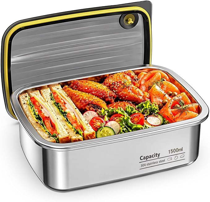 Stainless Steel Inner Container with Lid for Cordless Electric Lunch Box, 1.5L 6.3 Cups Meal Container for Portable Heated Lunch Box, Dishwasher Safe