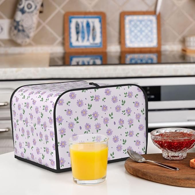 Toaster Cover 4 Slice Pastel Purple Daisy Flower pattern Kitchen Small Appliance Covers with Pockets Dust and Fingerprint Protection