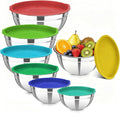 7 Pcs Stainless Steel Mixing Bowls with Colorful Lids Set Metal Salad Bowls | Nesting Design for Kitchen Mixing/preping/Saving, Size: 0.7, 1.1, 1.5, 2.1, 3.5, 4, 4.5Qt