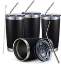 COMOOO 20oz Black Tumbler 4 Pack Stainless Steel Insulated Travel Mug with Lid and Straw Vacuum Double Wall Coffee Cup for Hot Beverage and Cold Drinks(Black, 4 Pack)