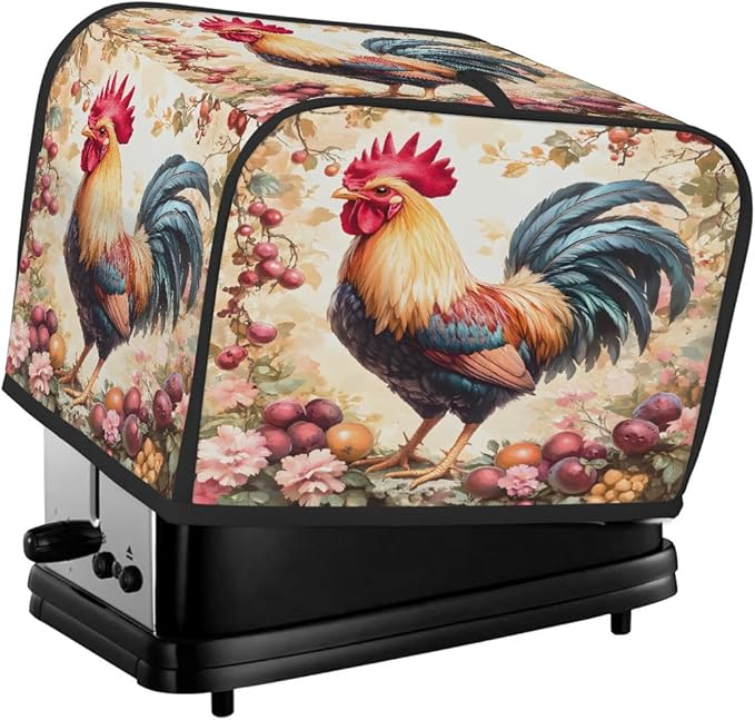 Rooster Flower Animal Toaster Cover 4 Slice Dust and Fingerprint Protection Toaster Bread Maker Covers Washable Kitchen Small Appliance Covers for Kitchen Accessories Decor Bakeware Women Gift