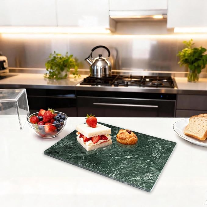 Marble Cutting Board for Kitchen 12×16In – Stone Cutting Board，Marble Pastry Board for Baking, Cheese，Charcuterie, Granite Cutting Board for Durable and Elegant Food Preparation (Green12×16In)