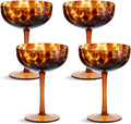 Honeydak Set of 4 Tortoise Leopard Print Brown 7oz Rocks Glasses Stylish Stemless Cocktail Cups Glass Glassware Tumbler Ideal for Gin, Tequila, Vodka, Soft Drinks (Goblet)