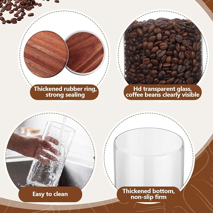 Suclain 3 Pcs 44 oz Glass Coffee Grounds Container with Shelf Glass Coffee Bean Storage Canisters with Airtight Lid and Measuring Spoon Food Storage Jars for Kitchen Sugar (Minimalist Style)