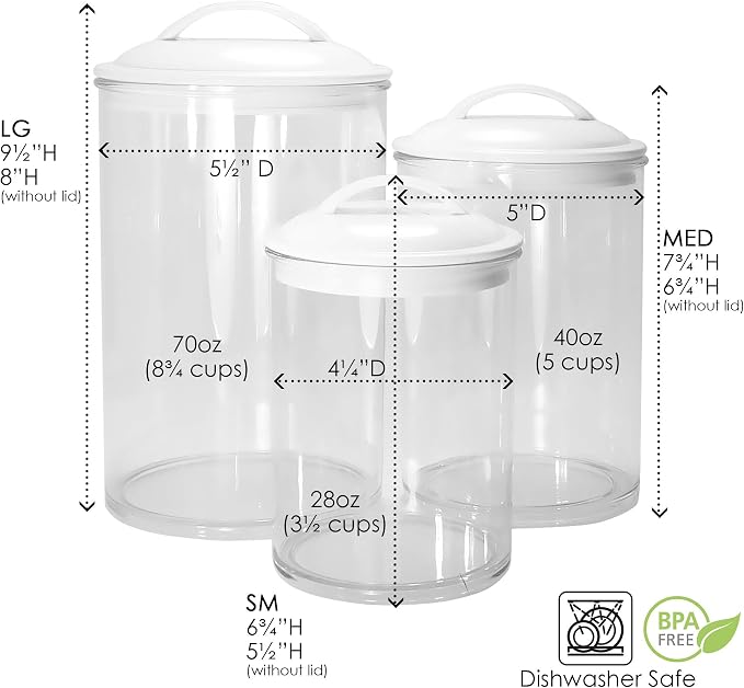 Food Storage Containers, BPA Free Airtight Canisters for Cereal, Pasta, Sugar, Coffee, Flour, Cookies, Loose Tea, for Kitchen Organization, Set of 3 by Reston Lloyd, Fresh Lemons