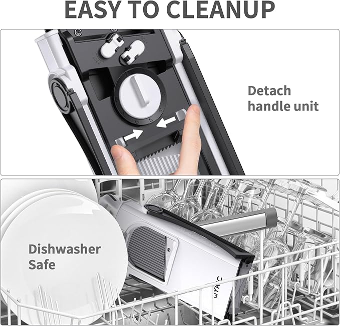 QYKIC Upgrade Safe Mandoline Slicer for Kitchen, Vegetable Chopper and Slicer, Potato Slicer Thickness Adjuster, French Fry Cutter, Kitchen Chopping Artifact (White)