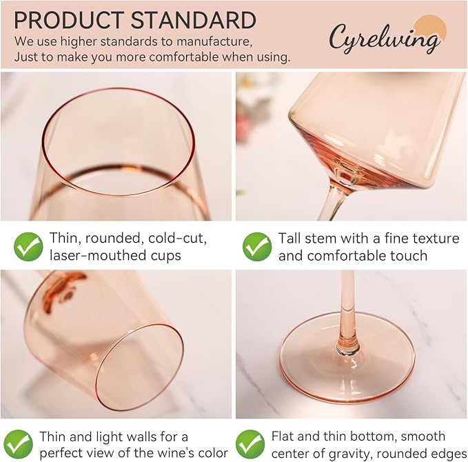 Light peach orange Wine Glasses Set of 6,18oz Blush Pink Wine Glassware Gift Set-Pale peach Hand Blown light peachy-orange Glass Drinkware for Red White Wine